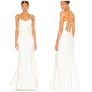 White Lace Backless Maxi Gown